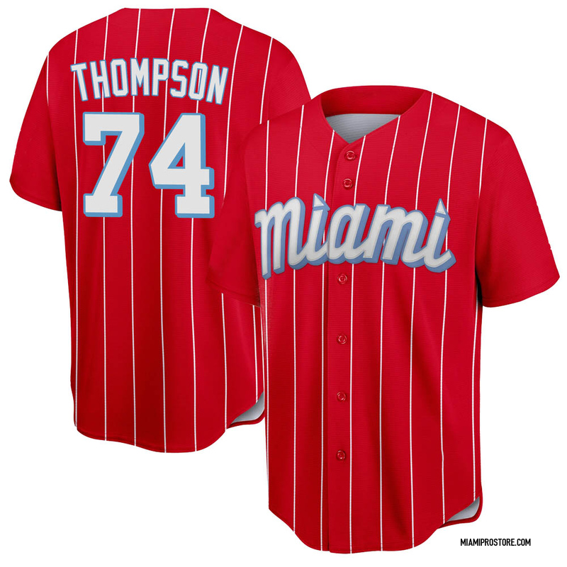 zach thompson men s miami marlins 2021 city connect jersey red replica